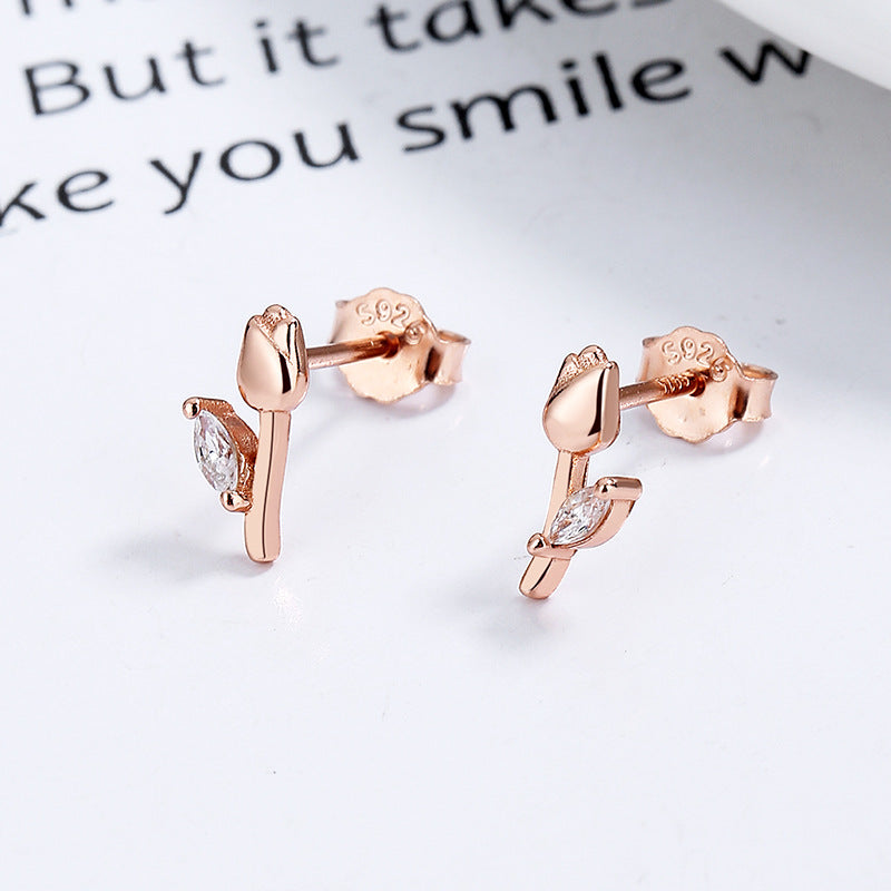 Aros Tulipán Plata 925 con Circones – Oro Rosa