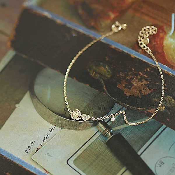Pulsera Cadena Plata 925 con Dije de Rosa – Oro 14K y Platino