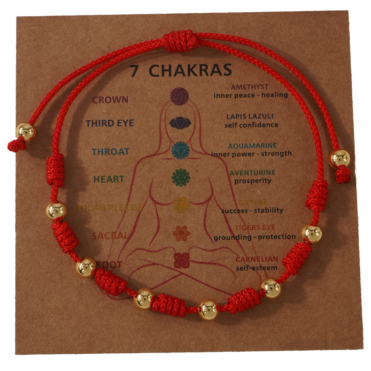 Pulsera Hilo Rojo de la Suerte con 7 Nudos y Esferas Doradas