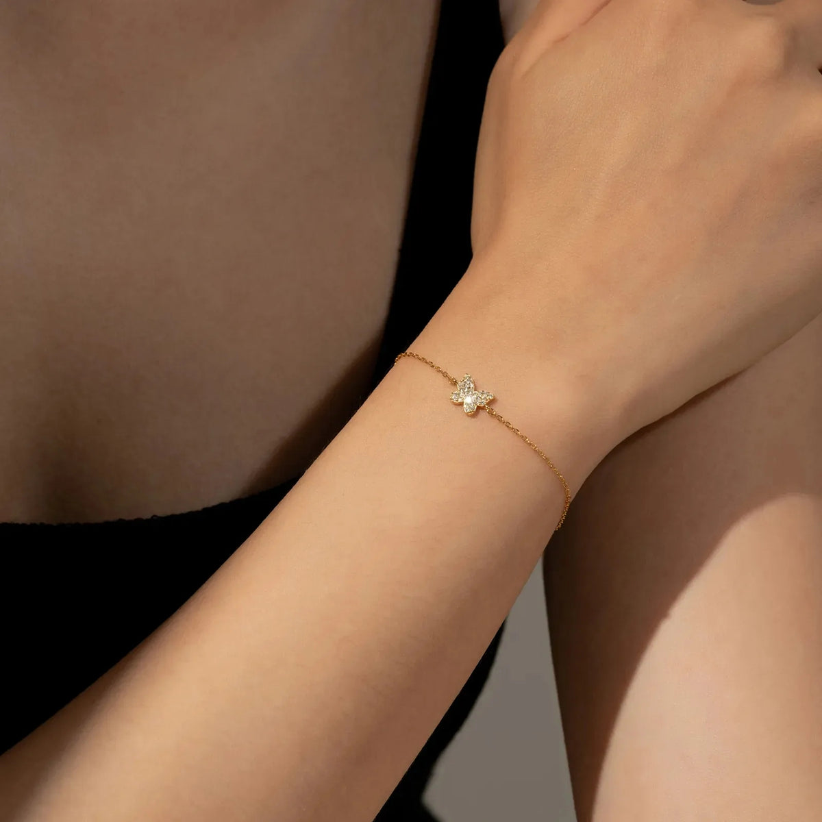 Pulsera Mariposa Plata 925 con Circones – Oro 14K y Oro Blanco