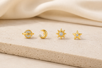 Set de 4 Aros Plata 925 Estrella y Luna con Circones – Oro