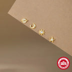 Set de 4 Aros Plata 925 Estrella y Luna con Circones – Oro